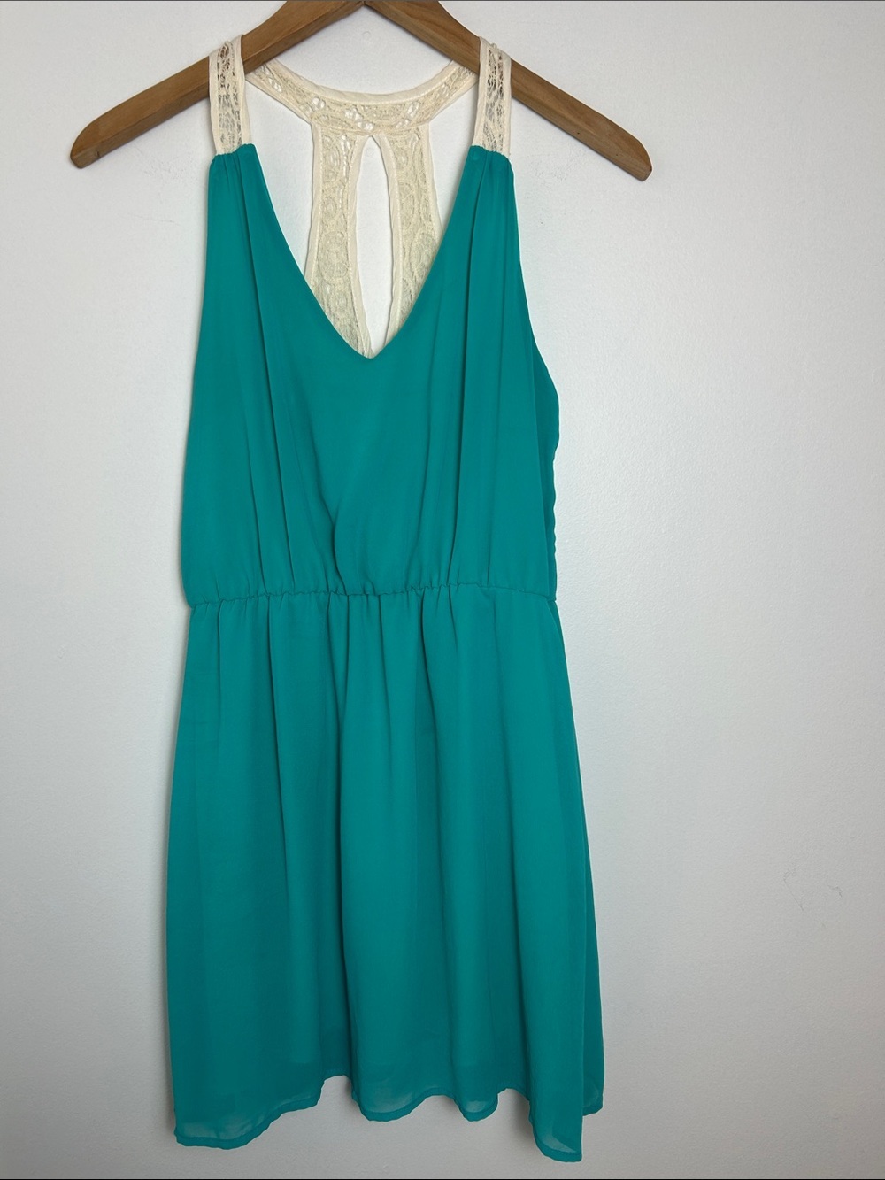 Teal Sleeveless Dress with Lace Racerback  tag removed  check measurements